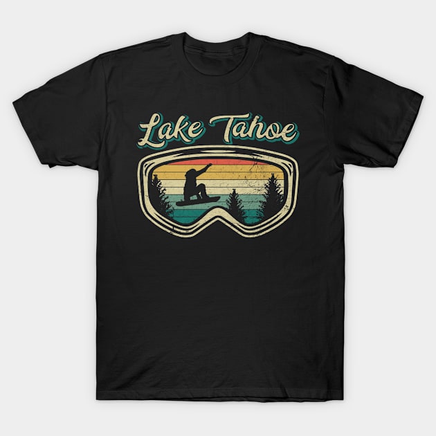 Snowboard Lake Tahoe California Distressed Goggles Big Air T-Shirt by markz66